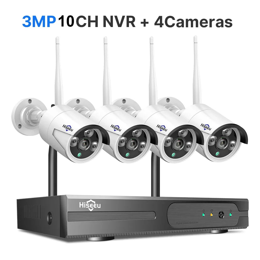 Hiseeu 3/5MP WiFi CCTV Camera Security System IR Night Vision Bullet Camera Set 10CH NVR Wireless CCTV Surveillance System