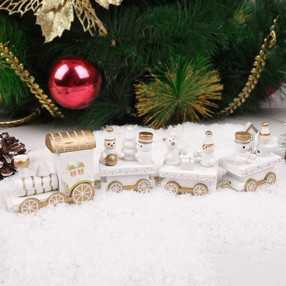 Wooden Train Christmas Ornaments Santa Cake Decoration Merry Christmas Navidad New Year Party Table Decoration Kids Gifts Toys
