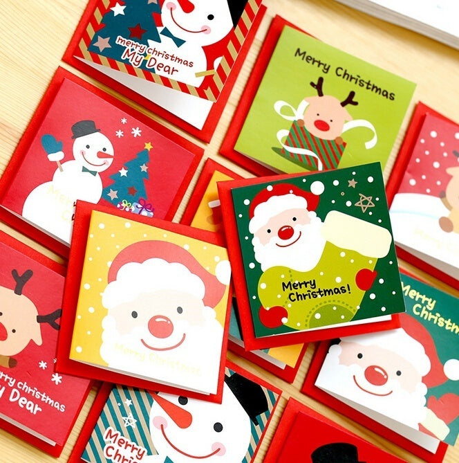 24 Pcs/lot Christmas Greeting Card Kids Mini Christmas Blessing Greeting Cards Envelope New Year Postcard Gift Card Xmas Party