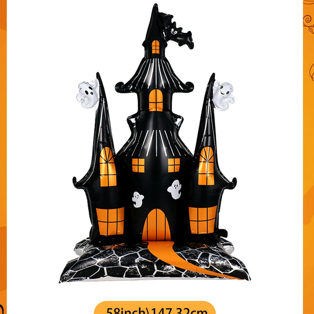 1pc Halloween 58-inch super-large haunted house castle standing aluminum foil balloon, horror Halloween, haunted house party