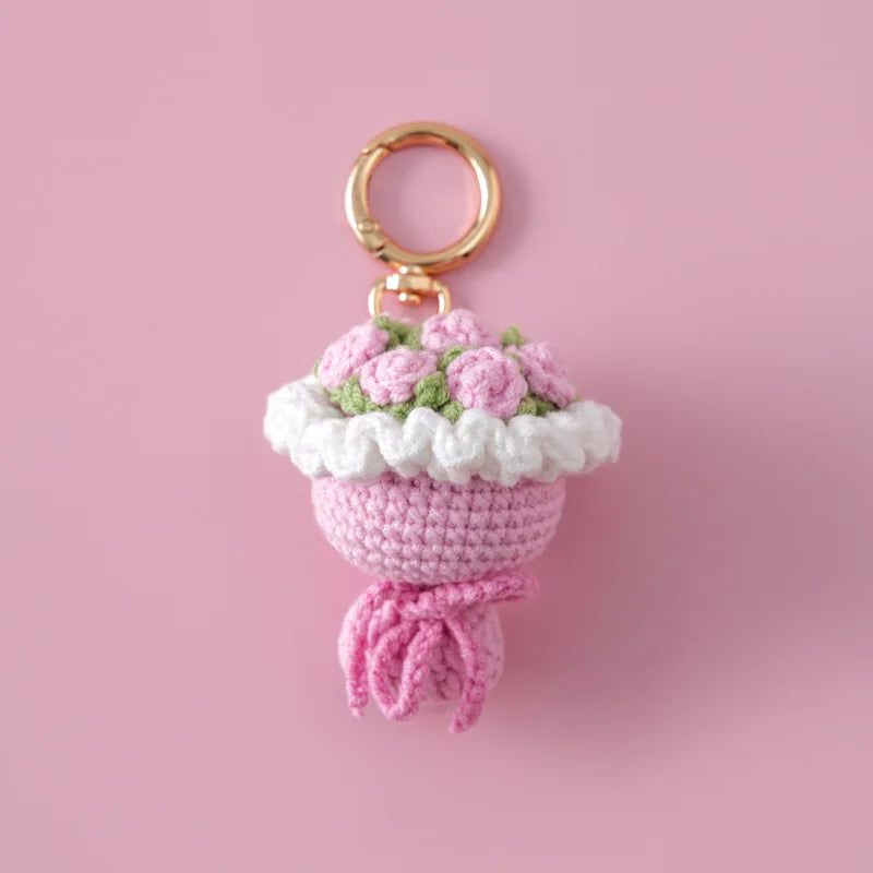 Stuffed Plants Sunflowers Roses Handmade Crochet Flowers Keychains Small Pendant Backpack Hangings Christmas Birthday Gifts