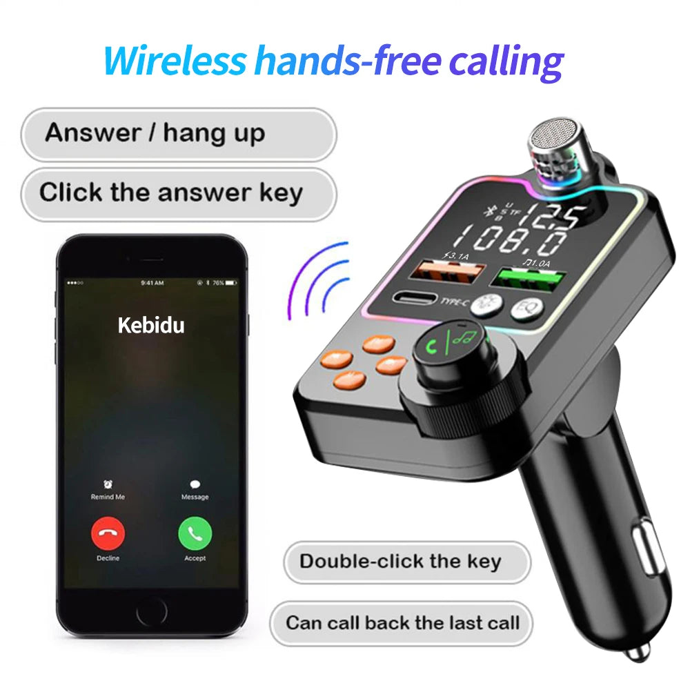 Car FM Transmitter Modulator Bluetooth 5.0 Dual USB Car Charger