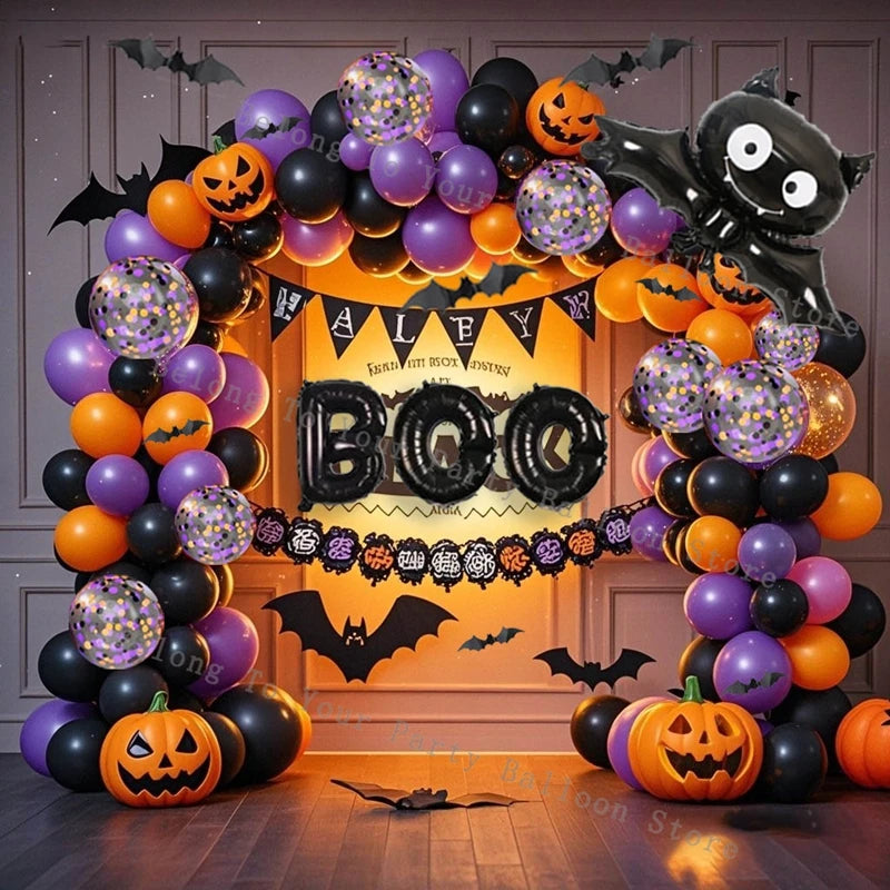 Halloween Pumpkin Balloons Garland Arch Kit Orange Black Balloon 3D Bat Sticker Eye Globos Birthday Party Halloween Decorations