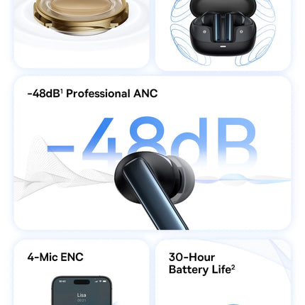 Baseus Bowie M2s ANC Earphone Bluetooth 5.3 Hybrid -48dB Noise Cancellation Wireless Headphone Support 3D Spatial Audio Earbuds