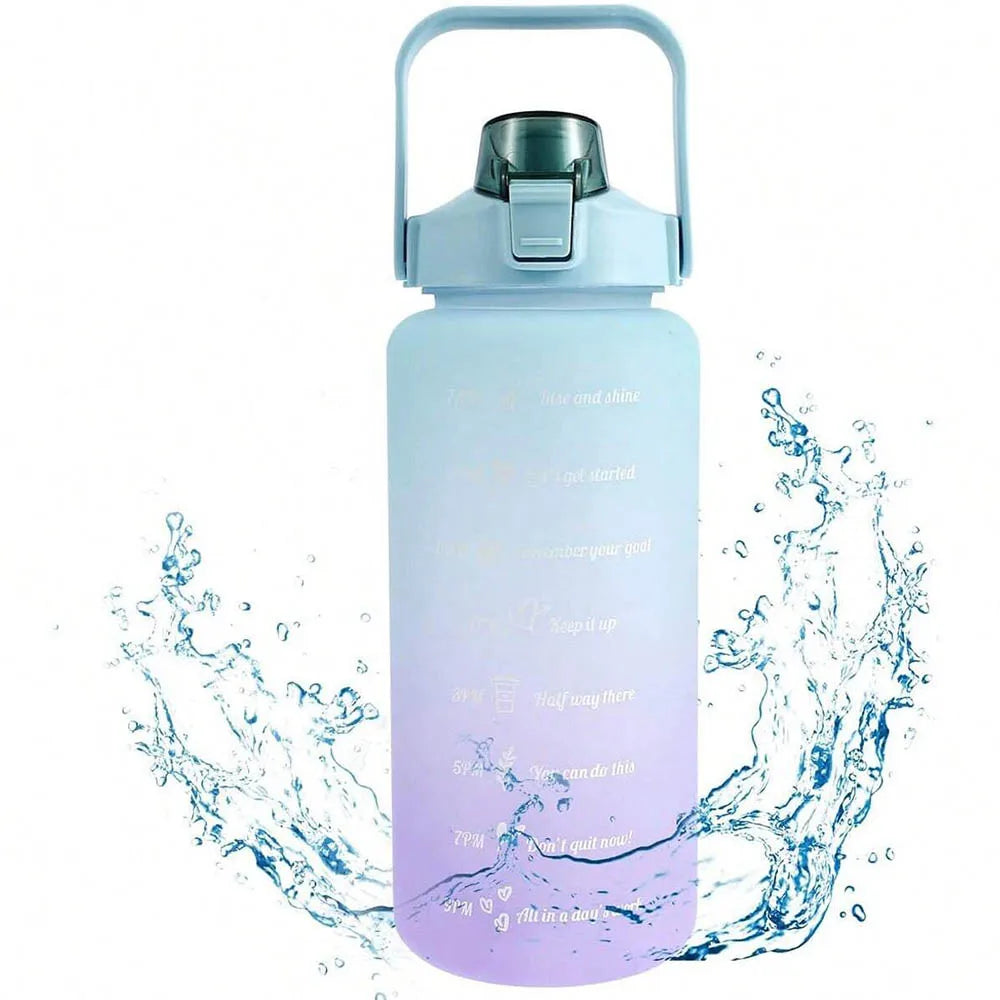 2L Water Bottle Motivational Water Bottle with Time & Capacity Marker BPA-Free Sports Water Cup Fitness Gym Running Exercise