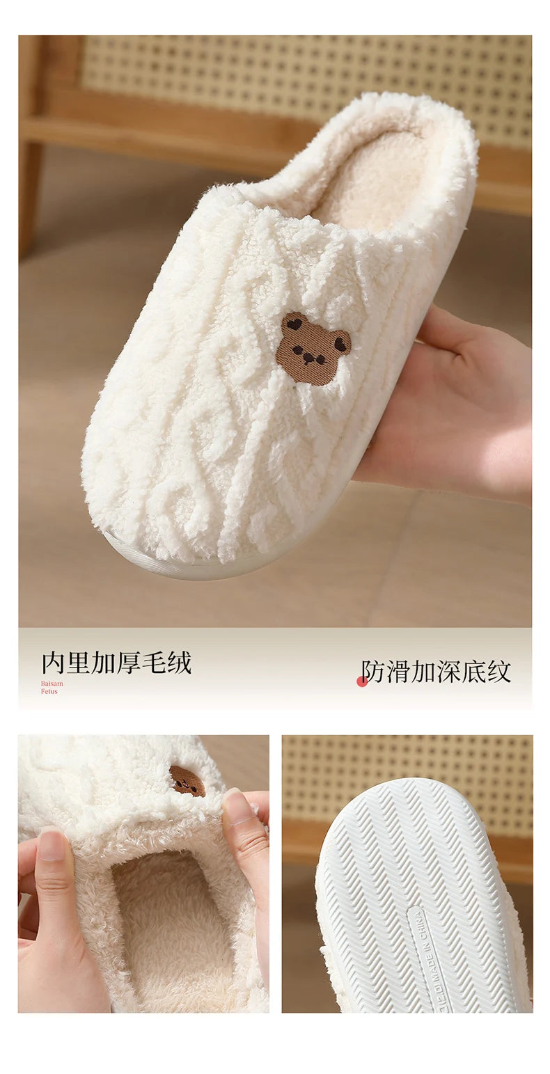 QYCKABY Women's Lovely Simplicity Fur Slippers Unisex Home Comfortable Plush Lined Slip On Shoes, Mens Warm Autumn Winter Slides