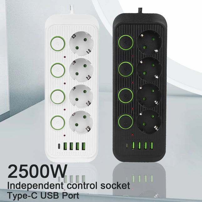 EU Plug Multiple Sockets AC Outlets Power Strip Extension Cable With USB Ports Surge Protector Network Filter Individual Switch