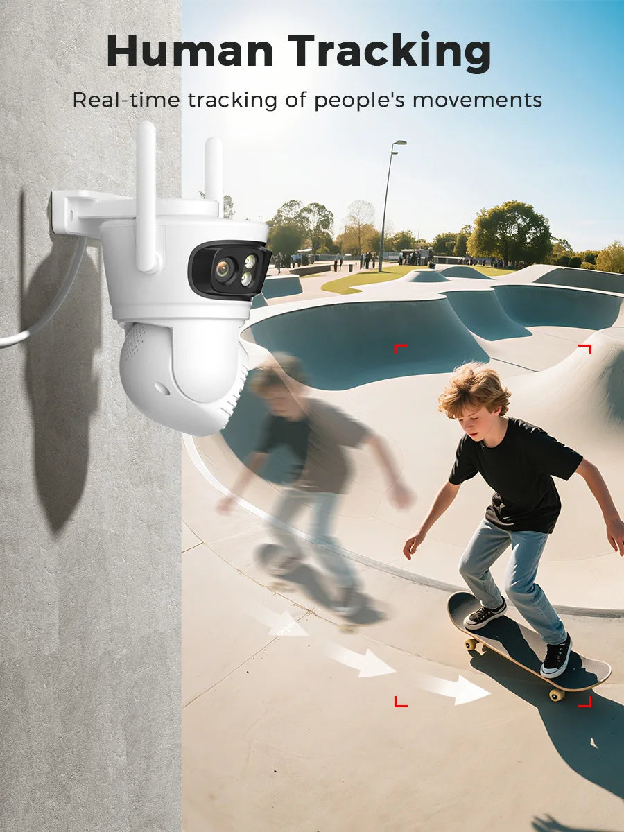 12MP Outdoors Wifi Camera 6K HD Three Lens Security PTZ IP Surveillanc Camera Human Auto Detect Tracking CCTV Camera ICESS APP