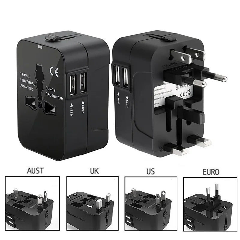 Global Universal Conversion Travel Plug USB Sockets EU US AC Power Adapter Converter With Child Protection Safety Cover Locking