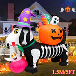 1.5M/5FT Halloween Decorations Inflatable Toy Skeleton Dog with Pumpkin LED Light Up Blow Up Lawn Inflatable Model Outside Decor