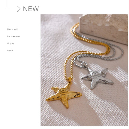 Yhpup 316L Stainless Steel Starfish Pendant Necklace Rust Proof Statement 18K Gold PVD Plated Individualistic Holiday Jewelry