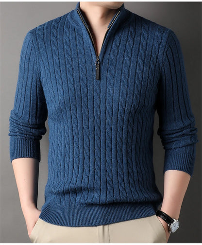 2023 Winter Men's Quarter Zip Sweater Slim Fit Casual Knitted Turtleneck Pullover Mock Neck Polo Sweater