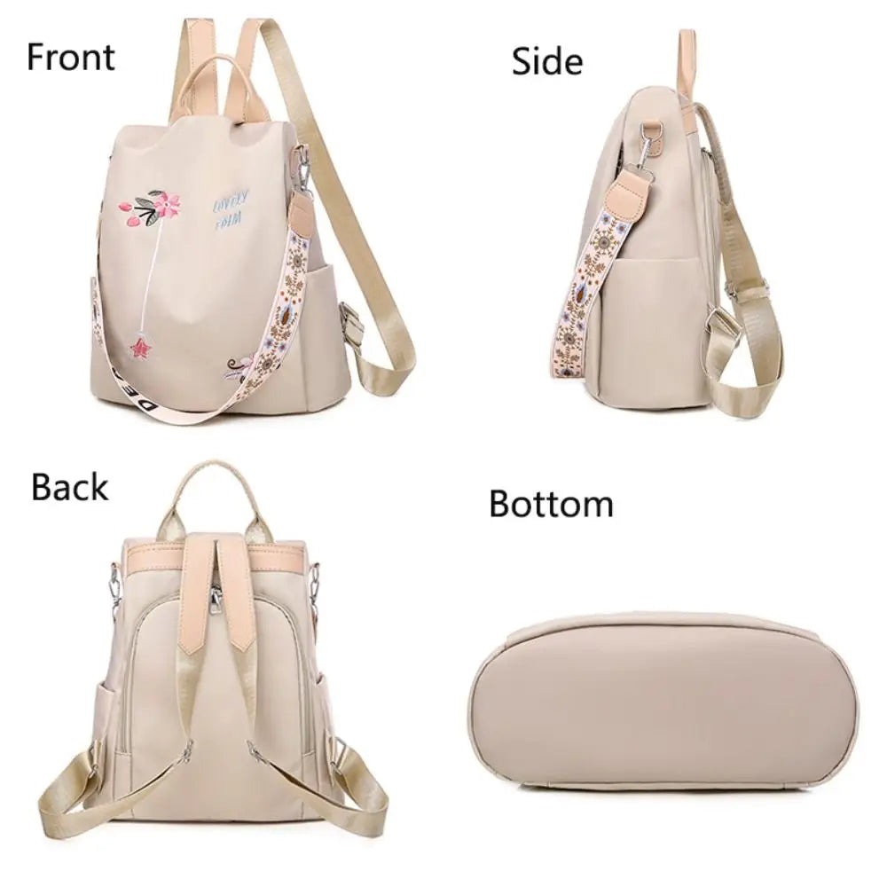 Waterproof Oxford Women Backpack Fashion Anti-theft School Bag Embroidery Designer Female Large Capacity Travel Shoulder Handbag