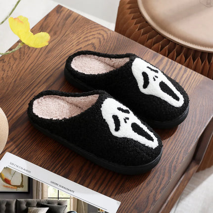 Warm Plush Slippers Women's Winter Halloween Black Spider Web Home Cotten Slippers Flip Men Indoor Floor Slippers Party Gifts