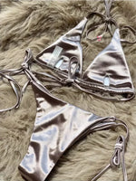 Halter Brazilian Metallic Satin Bikini Women Swimwear Female Swimsuit Two-pieces Bikini Set High Cut Bathing Suit Swim Beachwear