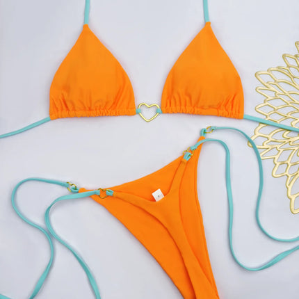 New Solid Color White Bikini Women suit Low Waist Lace-up Fashionable Swimsuit Two-piece Set