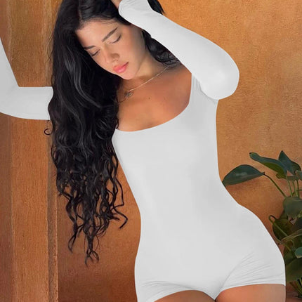 Hugcitar Long Sleeves Backless Solid Lace Up Sexy Slim Skinny Playsuit 2024 Fall Women Fashion Y2K Streetwear Party Club Rompe