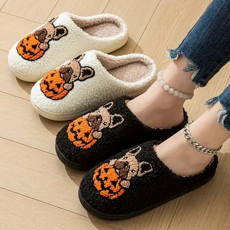 Halloween Women's Slippers Home Fluffy Casual Cartoon Designer Woman Shoes Autumn Winter Indoor Plush Slides Fashion Footwear