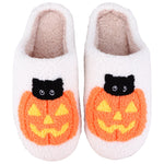 Halloween Pumpkin Cat Slippers Plush Closed Toe Slippers Flat Thermal Slippers Fuzzy Pumpkin Slippers for Outdoor Indoor Bedroom