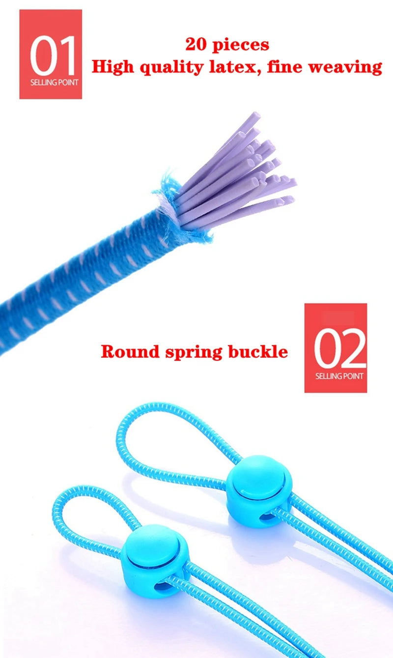 1Pair Shoelaces for Sneaker Elastic No Tie Shoe Laces Stretching Lock Lazy Laces Quick Rubber Shoelace Round Shoestrings