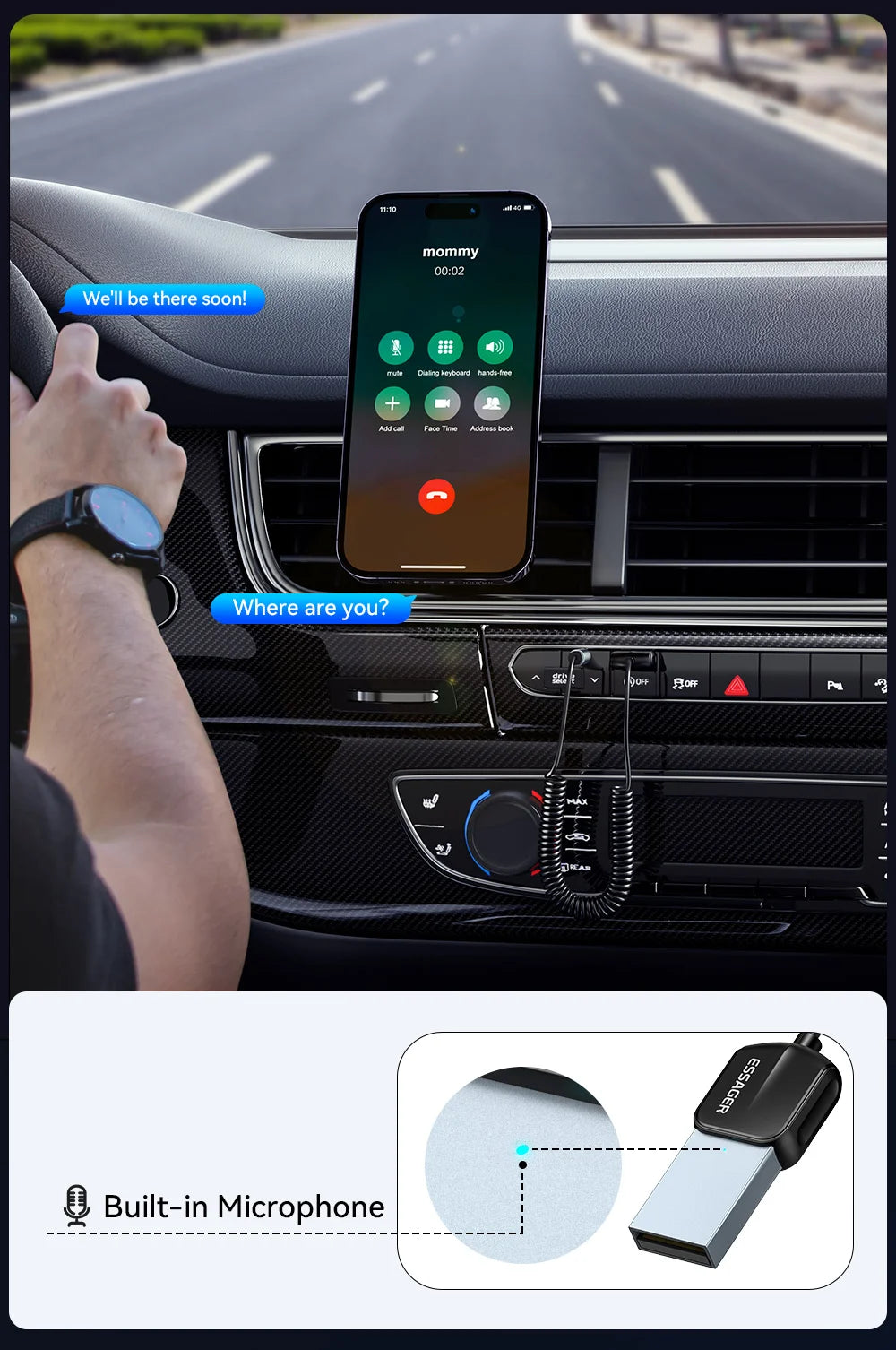 Essager USB Bluetooth 5.0 Receiver Aux Bluetooth Adapter For Car 3.5mm Jack Speaker Auto Handfree Car Audio Music Transmitter