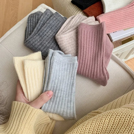 2024 New Winter  Cashmere Wool Women Socks  Casual japanese fashion Solid Color Thicker Long Sock Girls Thermal Warm Crew Sock