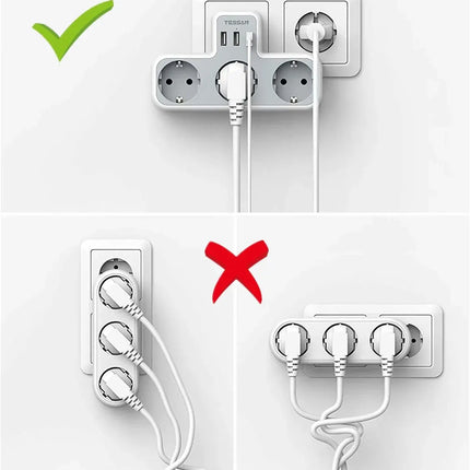 TESSAN EU Plug Power Strip with 3 AC Outlets +3 USB Ports, 6 In 1 Wall Charger Power Socket Adapter Overload Protection for Home