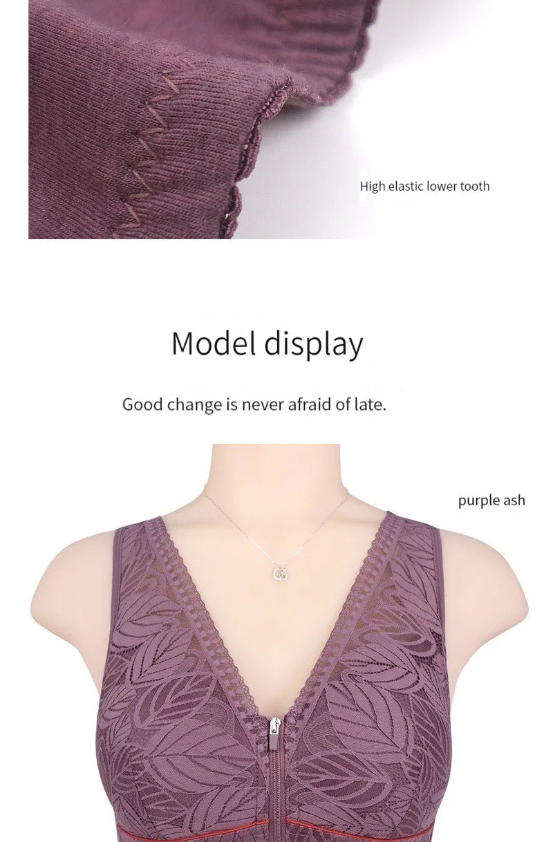 Soft cotton cups before the zipper in the elderly underwear breathable women without steel ring tank top lace large size bra