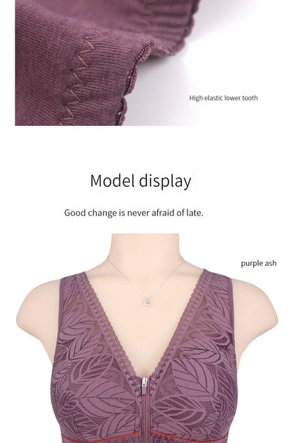 Soft cotton cups before the zipper in the elderly underwear breathable women without steel ring tank top lace large size bra