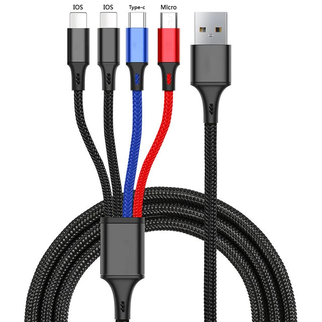 4 In 1 USB Cable For iPhone 3 In 1 USB A To Micro USB/Type C/8 Pin Charger Kable 3A Fast Charging Cabl For Huawei Samsung Xiaomi