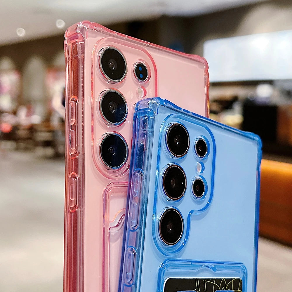 Phone Case For Samsung Galaxy S21 FE S22 S23FE S24 Plus Ultra - Clear Transparent Wallet Card Holder Silicone Protective Cover