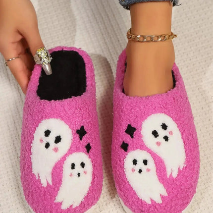 Cute Ghost Slippers for Women Non-Slip Warm Comfortable Indoor Halloween Slippers for Winter
