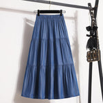 Women'S Patchwork Denim Color Spliced A-Line Skirt Tencel Big Swing Long Thin Skirt