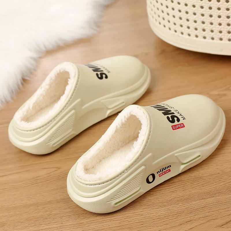 New Winter Men Warm Slippers Cotton Slippers Outdoor Indoor Cotton Shoes Waterproof Mens Comfortable Home Bedroom Plush Slippers