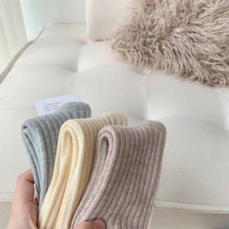 2024 New Winter  Cashmere Wool Women Socks  Casual japanese fashion Solid Color Thicker Long Sock Girls Thermal Warm Crew Sock