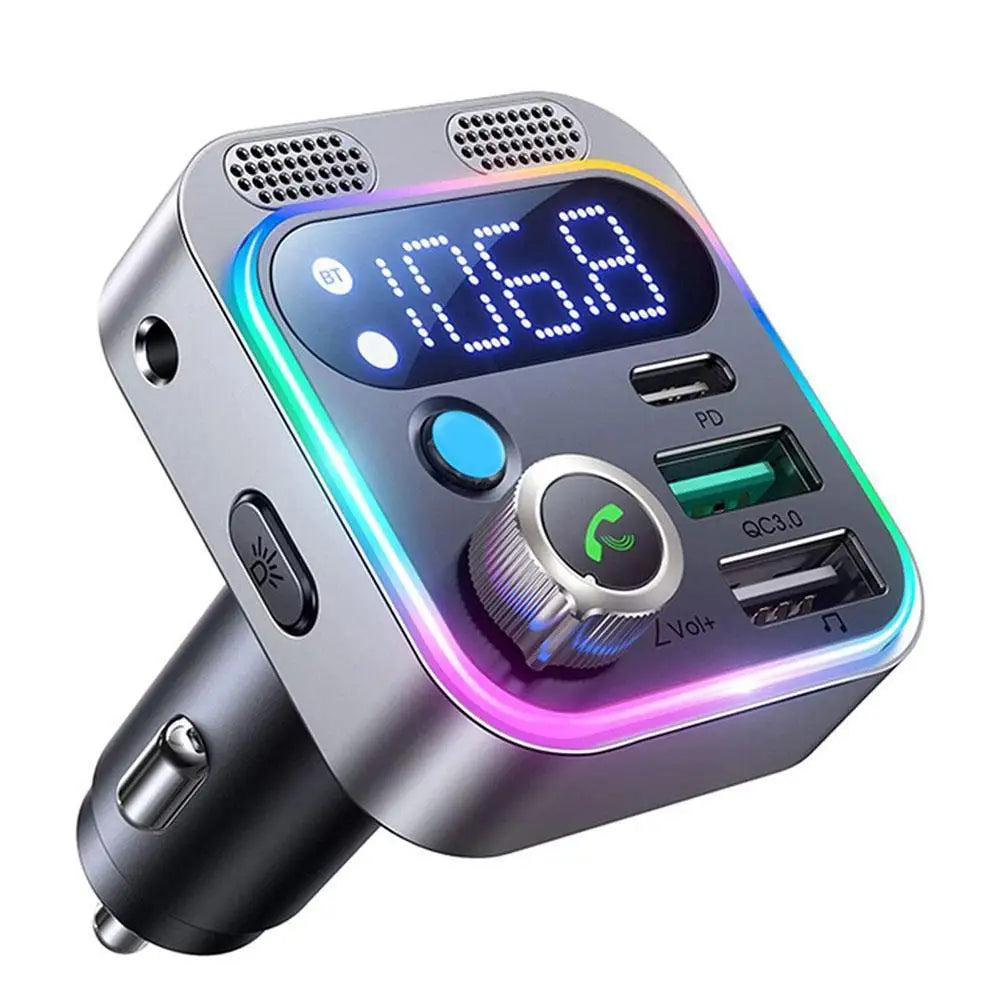 Bluetooth 5.3 FM Transmitter 4 Port USB Car Charger Type C PD 250W Fast Charging