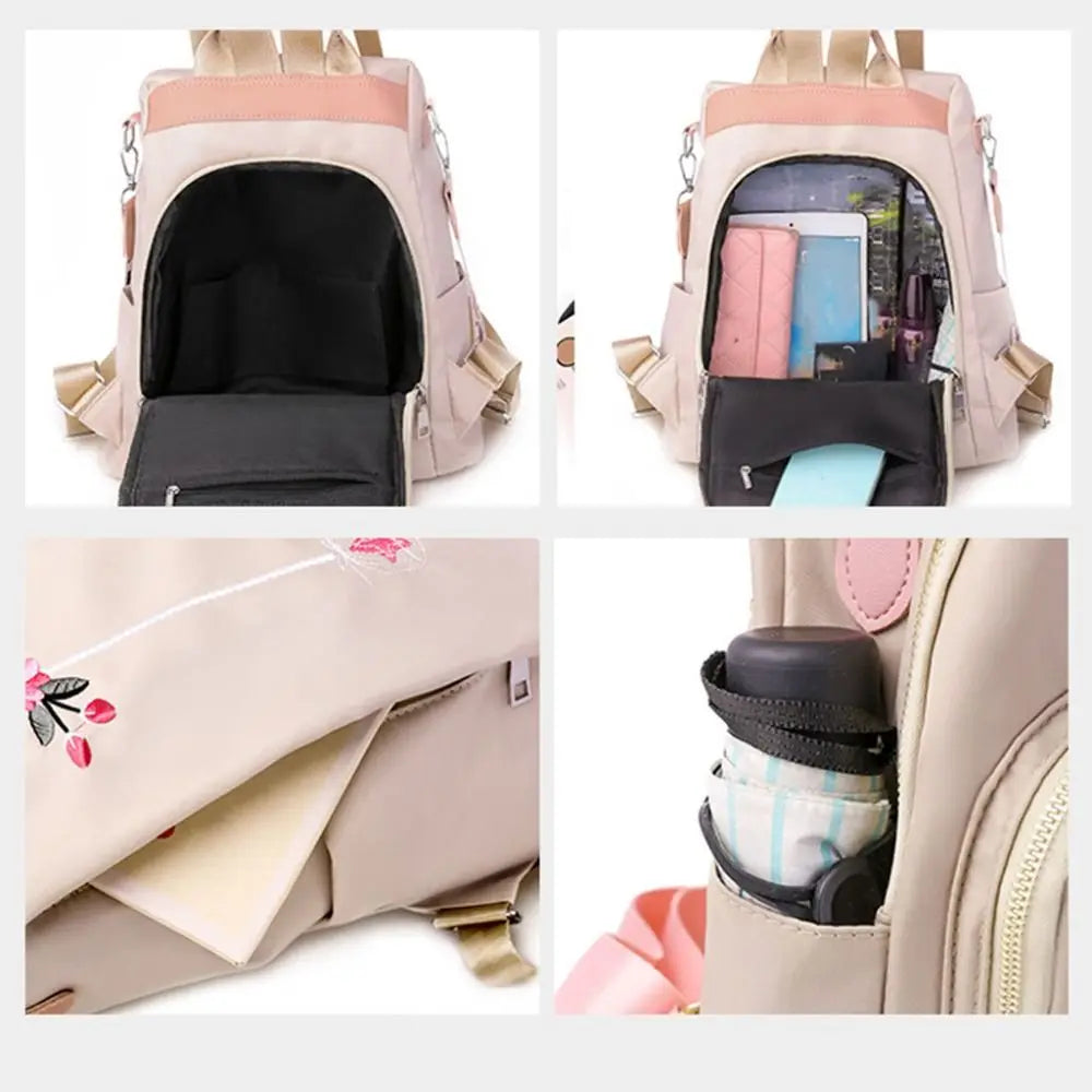 Waterproof Oxford Women Backpack Fashion Anti-theft School Bag Embroidery Designer Female Large Capacity Travel Shoulder Handbag