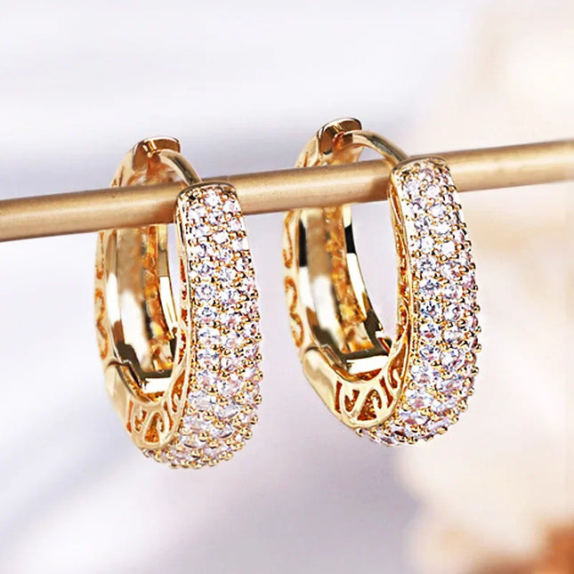 RAKOL Hollow Gold Color Hoop Earrings for Women Paved Dazzling CZ Stone Luxury Trendy Female Circle Earrings Statement Jewelry