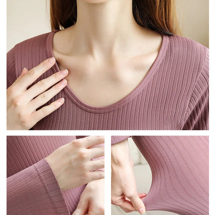 Warm Thermal Underwear Sexy Ladies Intimates Long Johns Women Shaped Sets Female Middle Collar Thermal Shaping Clothes