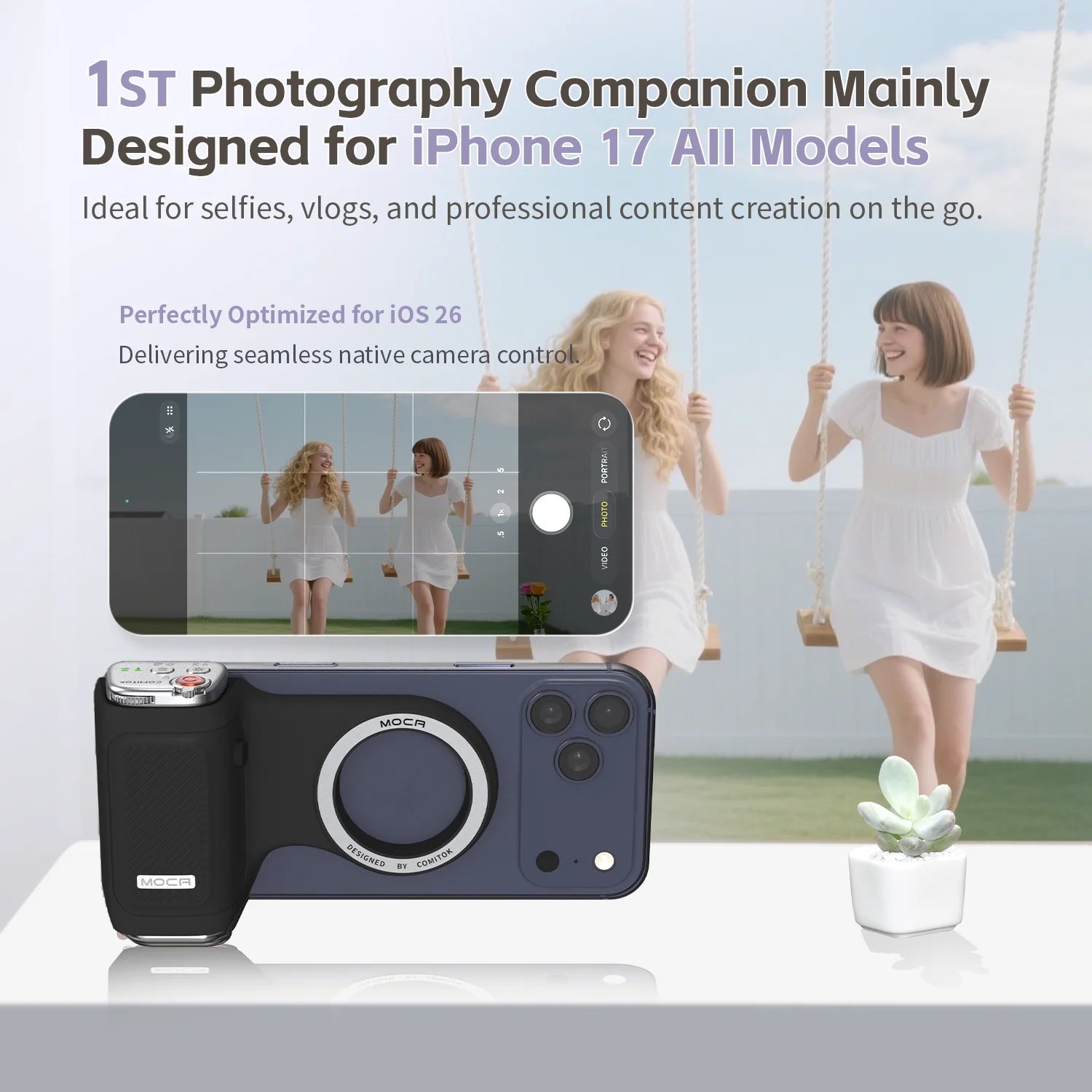 Magnetic Phone Grip with Remote Control Portable Shooting Handle for iPhone Vlog Videos, Easy One-Hand Operation