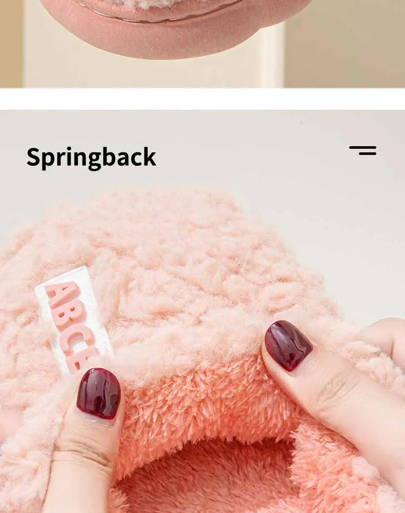 Eyriphy New Fashion Cotton Slippers For Women Winter Warm House Shoes Curly Faux Cotton Bedroom Slides Non-Slips Comfort Slipper