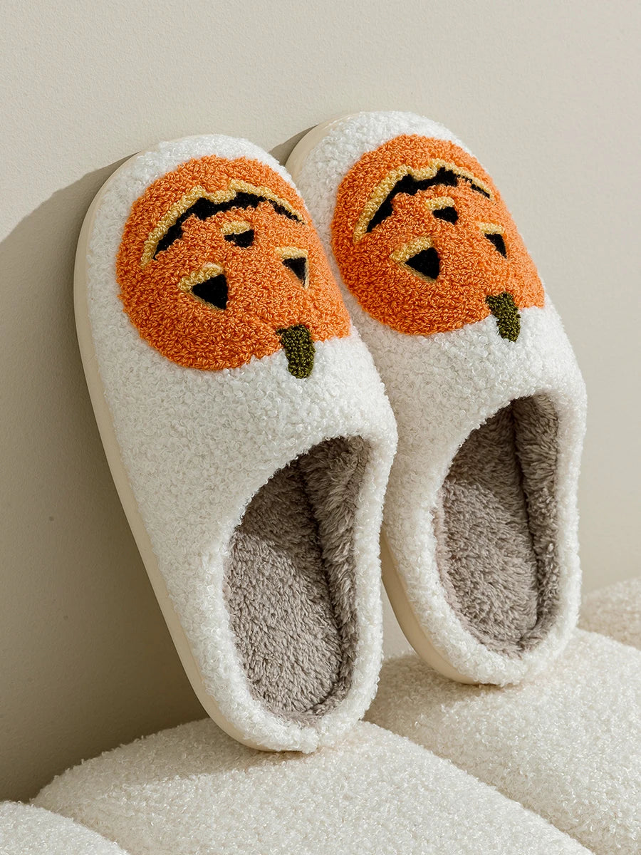 Smile Pumpkin Halloween Women's Slippers Winter Indoor Cartoon Comfort Home Bedroom Soft Causal Flat Plush Shoes for Gift