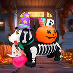 1.5M/5FT Halloween Decorations Inflatable Toy Skeleton Dog with Pumpkin LED Light Up Blow Up Lawn Inflatable Model Outside Decor