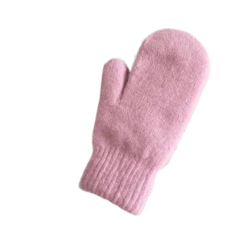New Women Winter Keep Warm Plus Cashmere Solid Elasticity Soft Full Fingers Mittens Gloves Imitation Rabbit Fur Knitted Cute