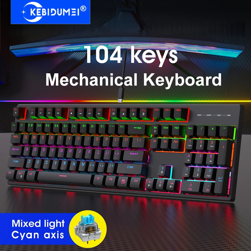 Mechanical Keyboard Wired 16 RGB Backlit 61/87/104Key Esports Gaming Keyboard Hot-Swappable Ergonomic Keyboard for PC Laptop