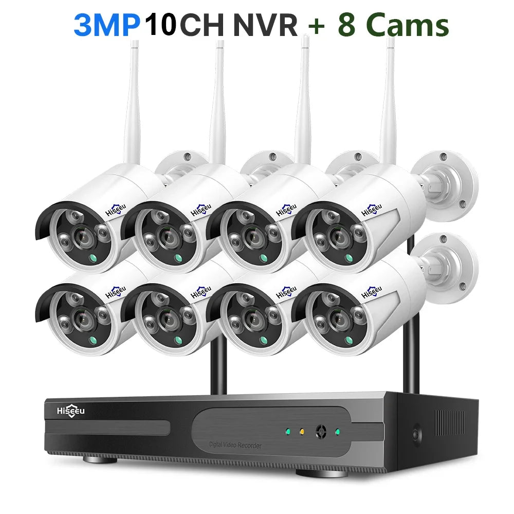 Hiseeu 3/5MP WiFi CCTV Camera Security System IR Night Vision Bullet Camera Set 10CH NVR Wireless CCTV Surveillance System
