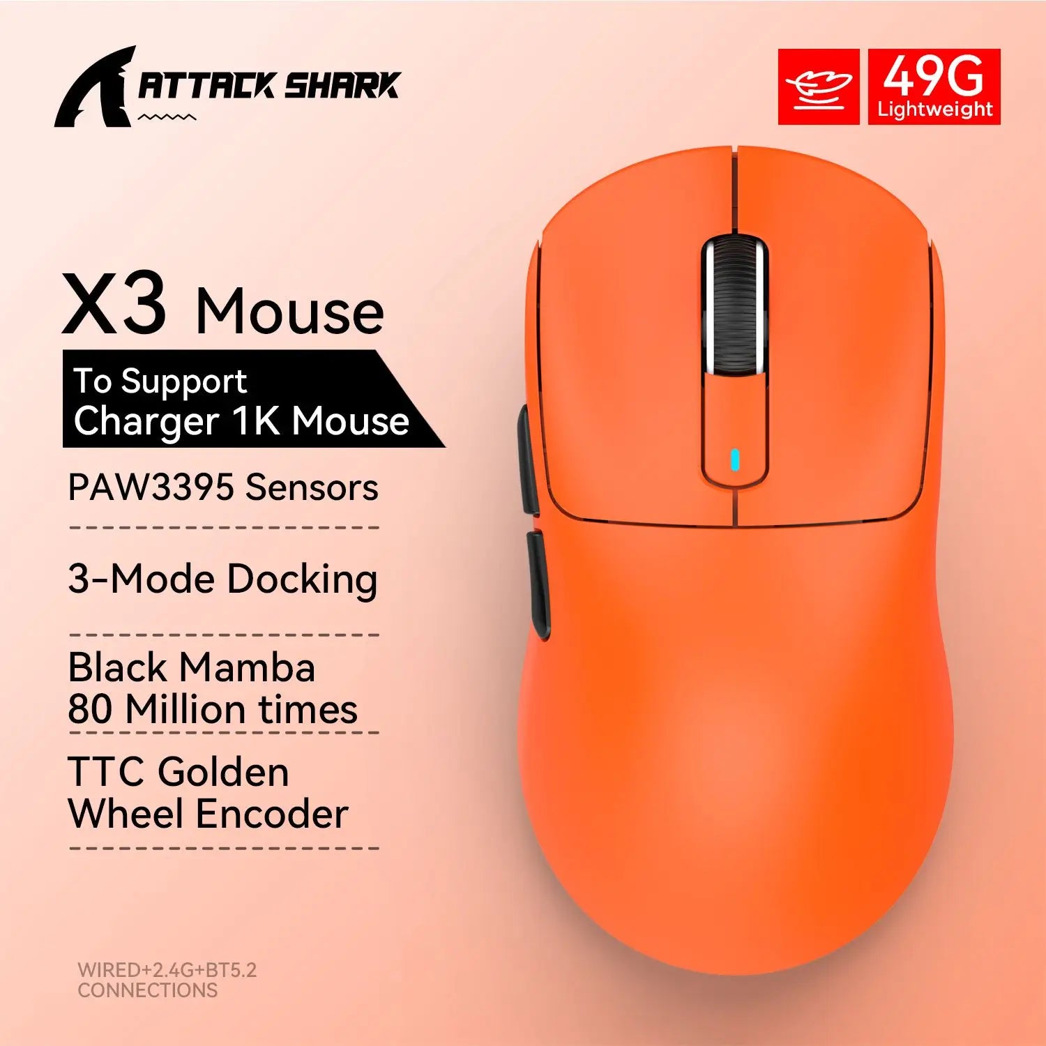 Attack Shark X3orX3Pro  PixArt 1K/4K lightweight，3-mode macro wireless gaming mouse,26K DPI PAW3395,suitable for laptop/Win/Mac