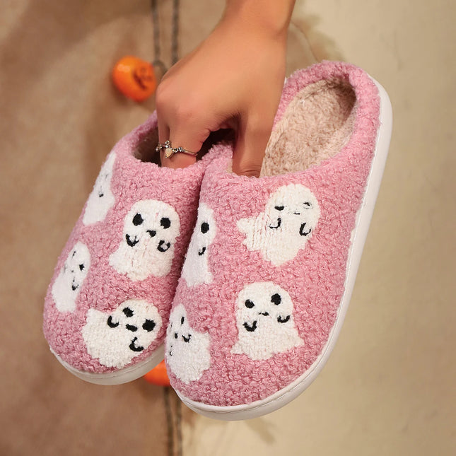 Cute Ghost Slippers for Women Non-Slip Warm Comfortable Indoor Halloween Slippers for Winter