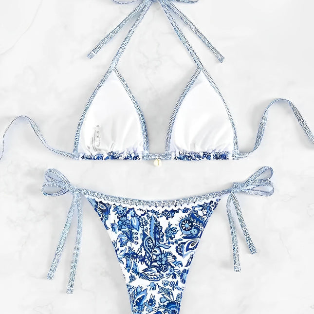 2025 Halter String Triangle Two Piece Bikini Women Swimwear Female Swimsuit Bathers Bathing Swimming Suit Beachwear Summer