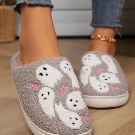 Cute Ghost Slippers for Women Non-Slip Warm Comfortable Indoor Halloween Slippers for Winter